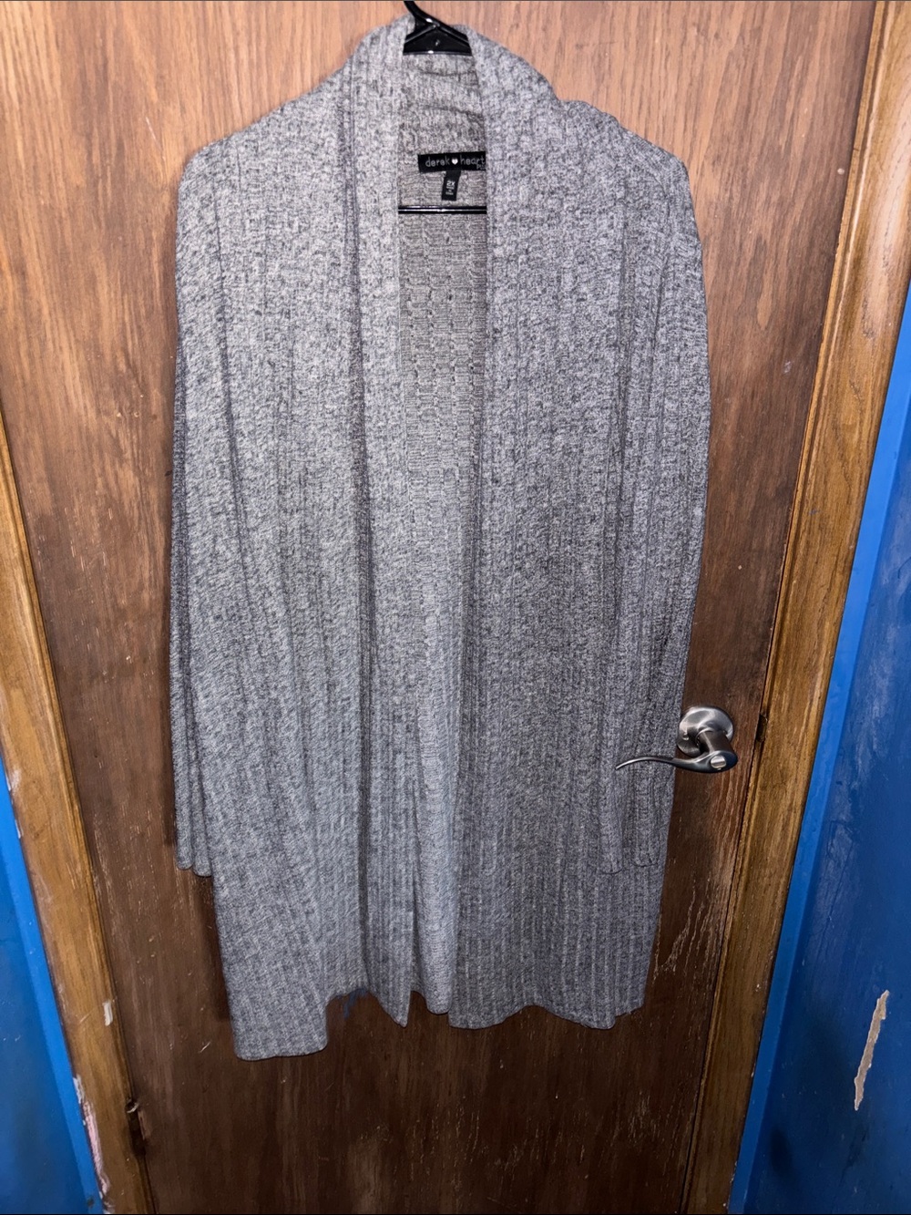 Derek Heart Heather Gray Ribbed Open Cardigan